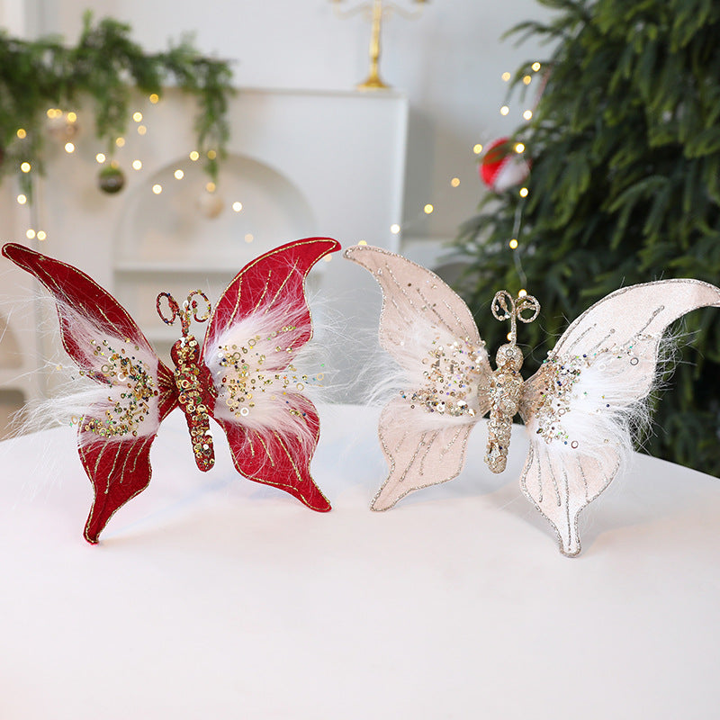 Saint Yuan New Fabric Christmas Butterfly DIY Christmas Scene Decoration Props Christmas Decorations Simulation Butterfly