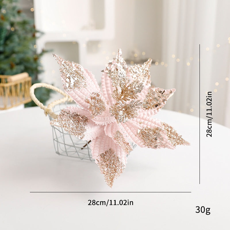 New Christmas Preserved Flower Decorations, Artificial Flower, Christmas Floral Arrangement, Fabric Stem Decor, Velvet with Sequins