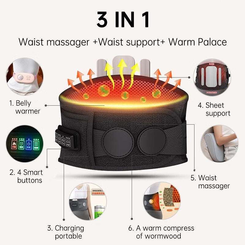 3 In 1 Heated Waist Support Massager Warm Palace Waist Belt Vibrating Infrared Electric Heating Waist Belt