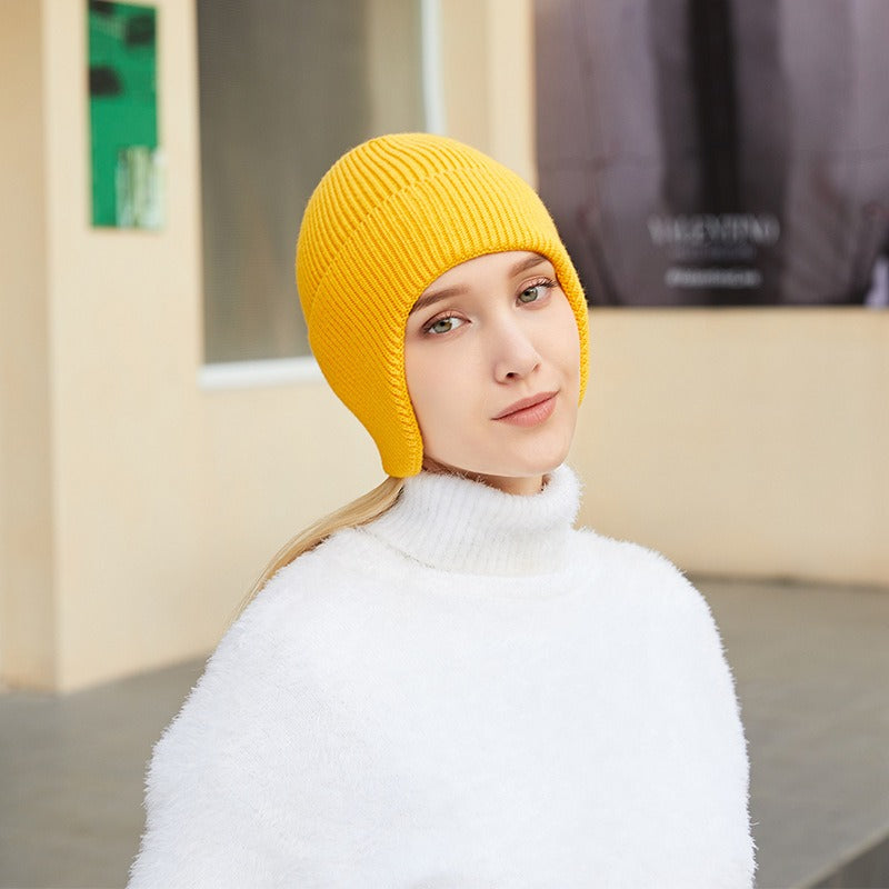 Knitted Hats In Autumn And Winter Men's And Women's Solid Color Warm Earmuffs Outdoor Cycling Wool Hats Ski Pullover Cold Hats
