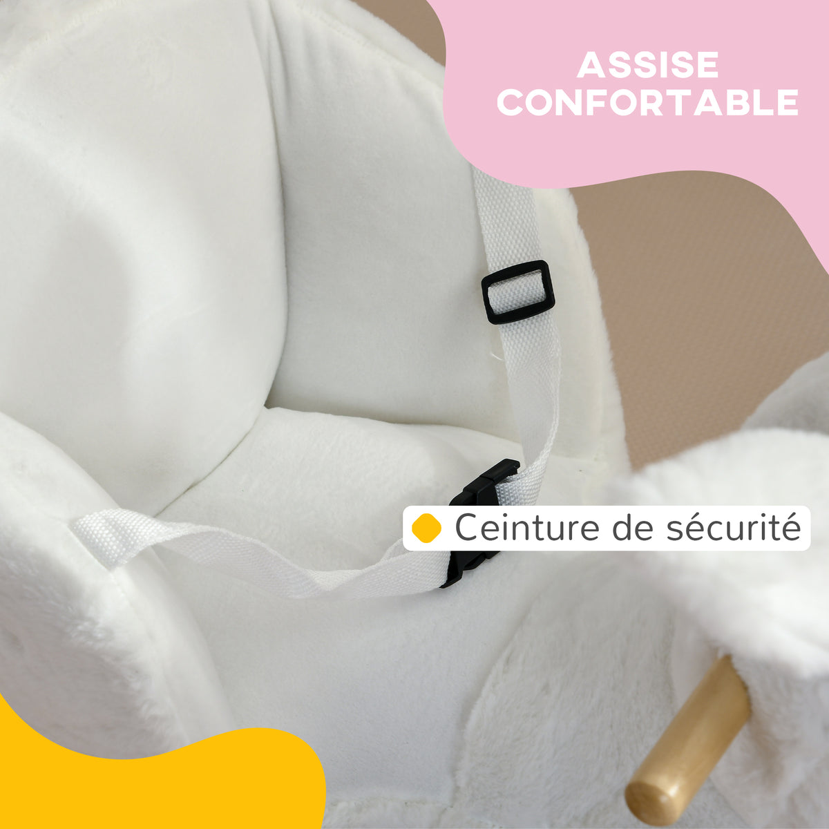 Jouet à bascule modèle lapin fonction musicale selle grand confort peluche courte douce bois peuplier 18-36 mois blanc-5