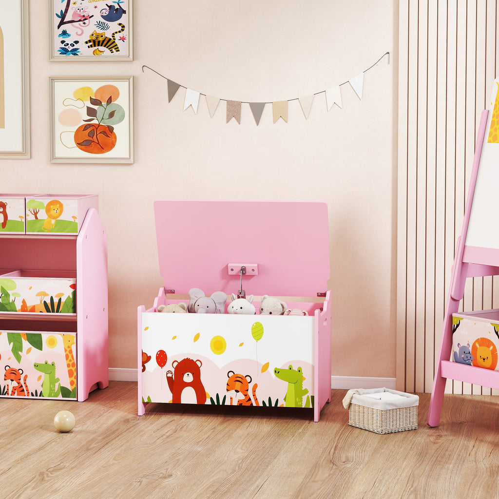 Coffre à jouet enfant coffre de rangement enfant couvercle rabattable motif animal 60 x 37 x 39 cm rose-8