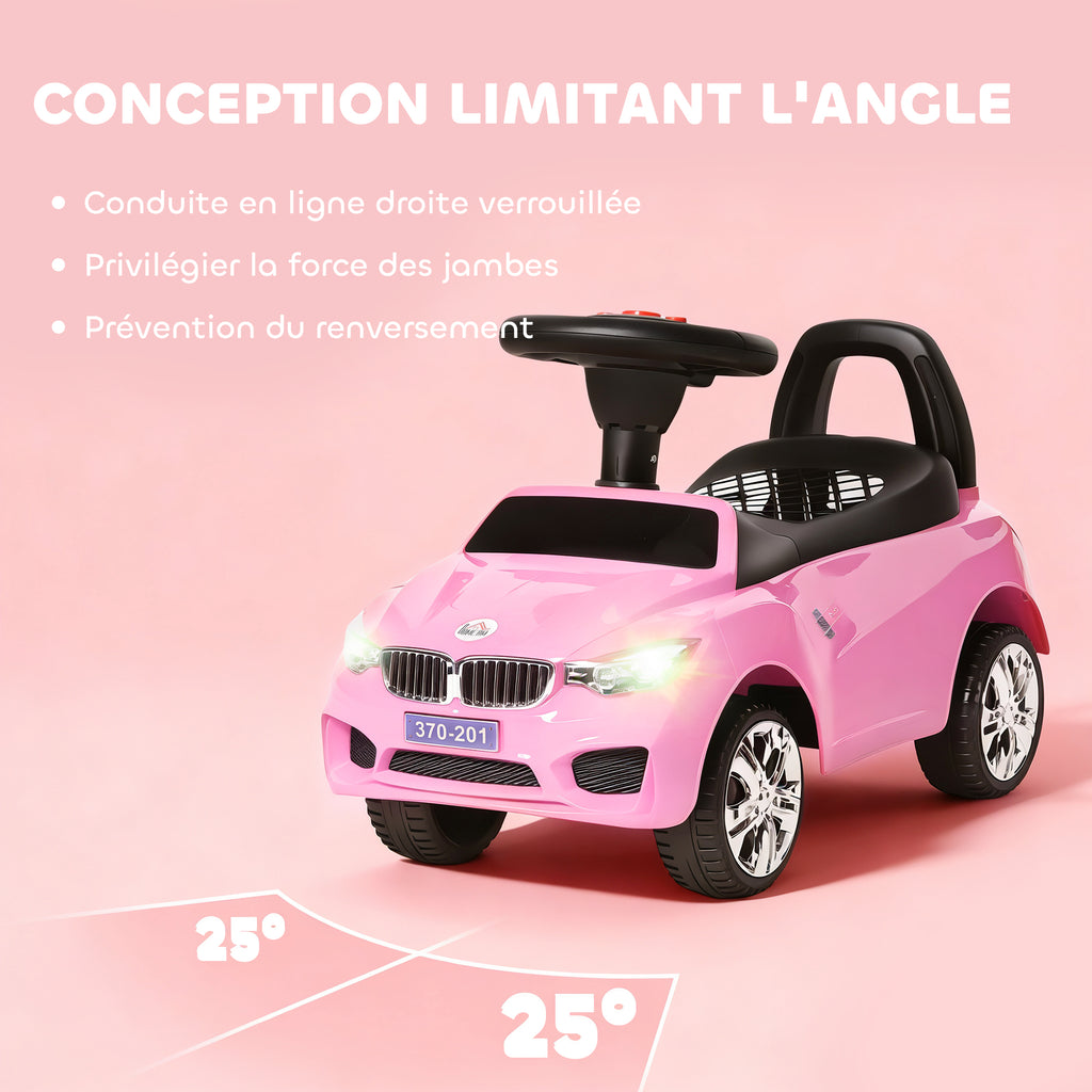 Porteur enfants voiture, véhicule à pousser avec coffre à jouets, klaxon, phares et musique, 63,5 x 28 x 36 cm, rose-6