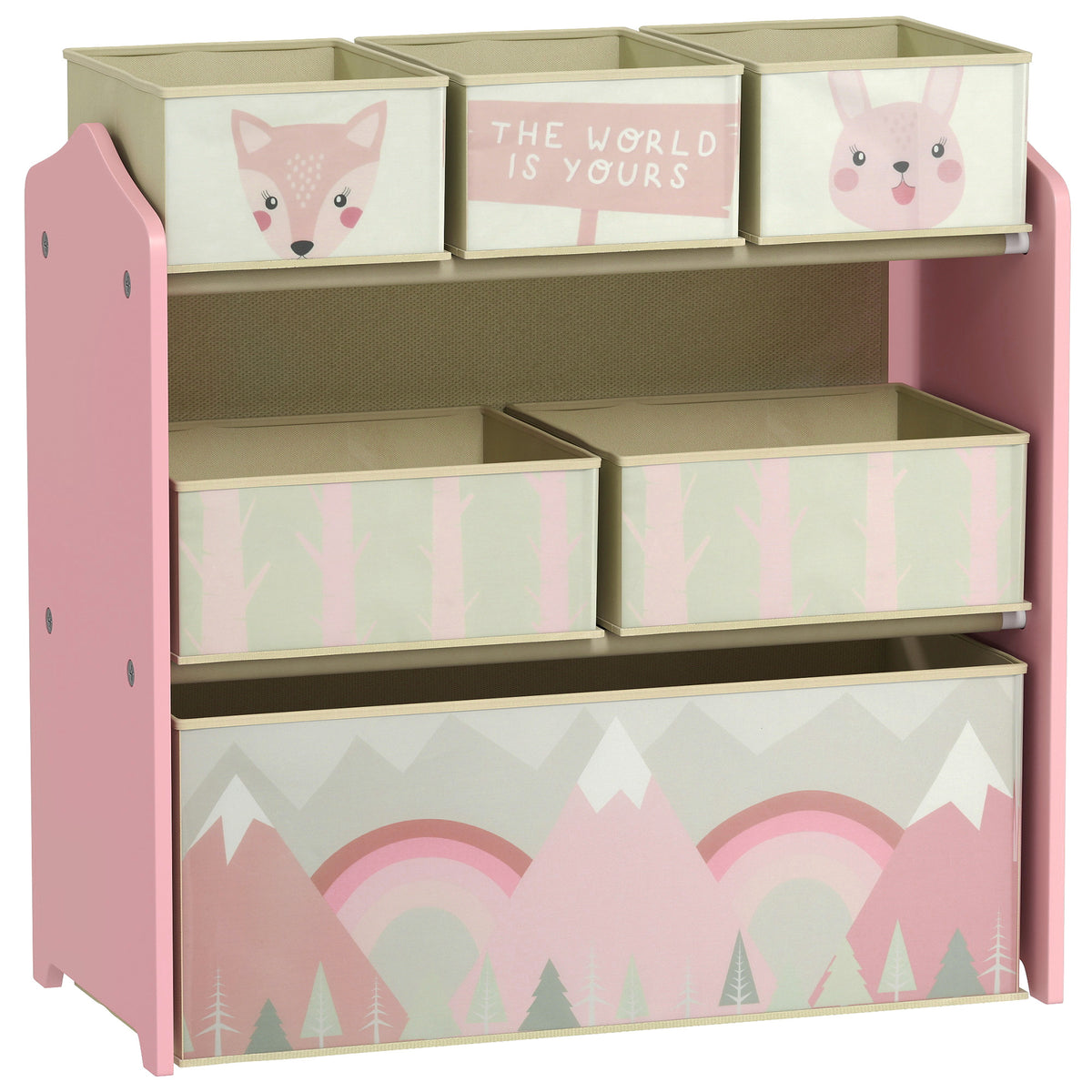 Meuble de rangement enfant avec 6 boîtes amovibles en tissu non tissé Organisateur de jouets, étagère 63L x 30l x 66H cm-0