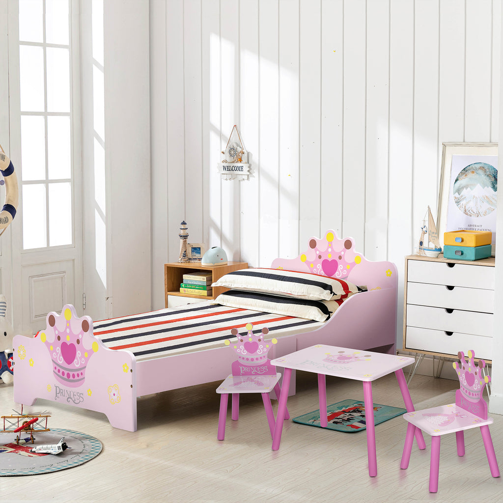 Lit Enfant et Ensemble table et chaises enfant - Design Princesse Motif Couronne - sommier à Lattes Inclus - Rose-9