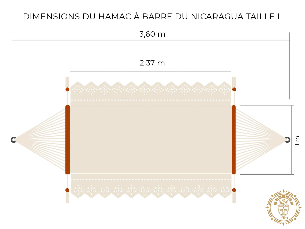 Dessin d'un hamac à barre du Nicaragua fait main L avec mesures détaillées design de luxe