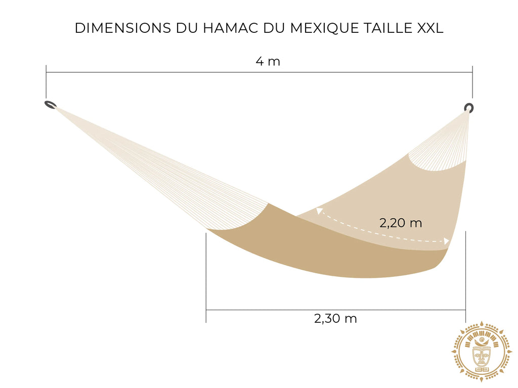 Dessin d'un hamac du Mexique fait main XXL avec mesures détaillées