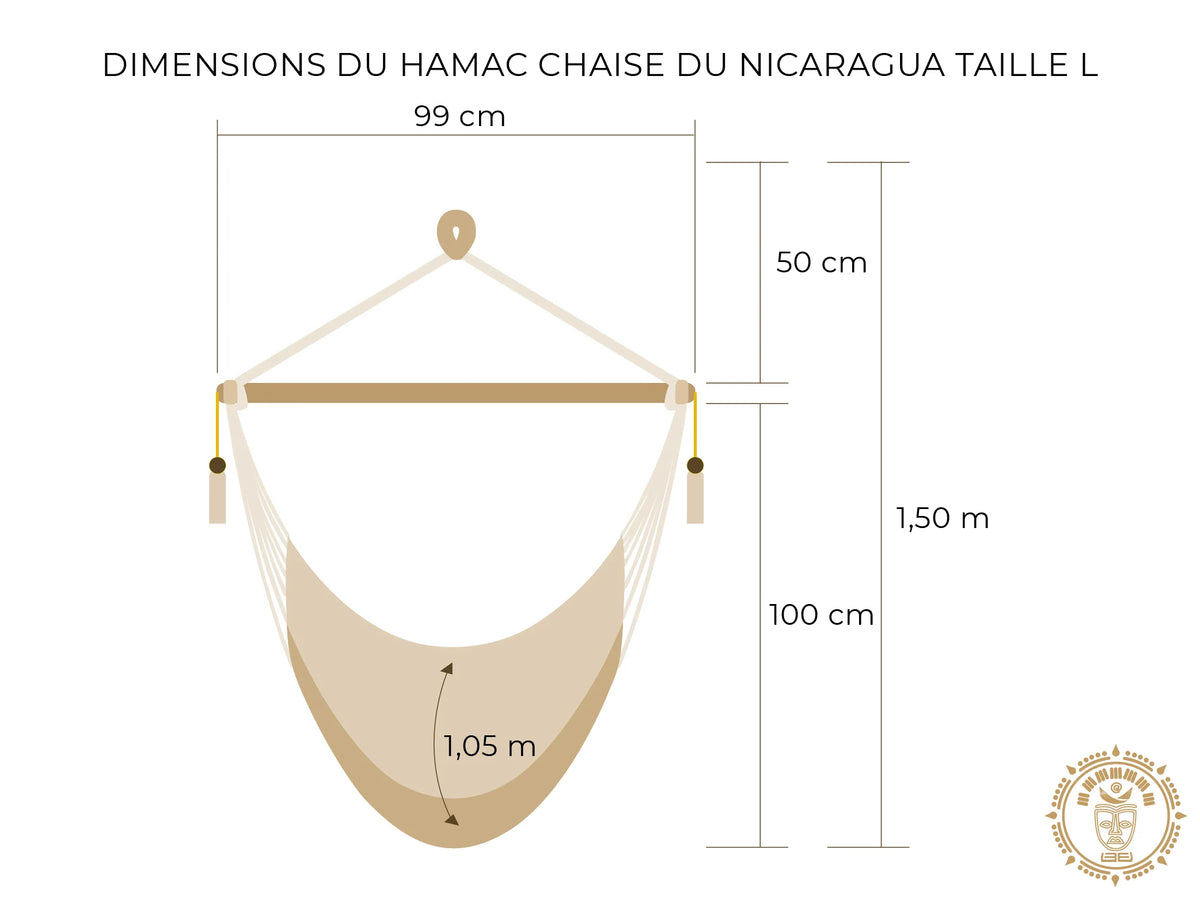 Dessin d'un hamac chaise du Nicaragua fait main L avec mesures détaillées