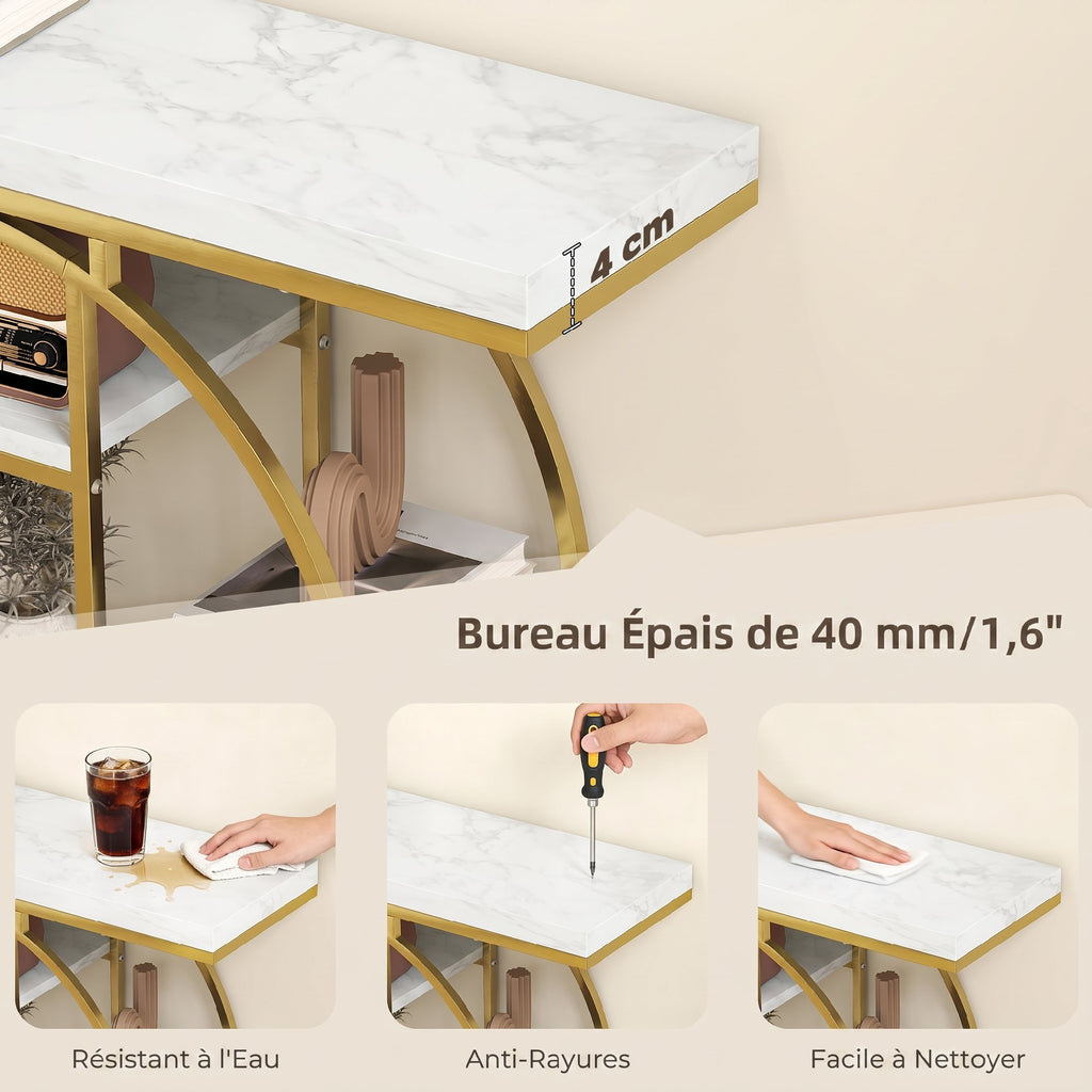 Table Console d'Entrée Meuble d'Entrée Industrielle 6 Étagères Rangement Plateau 4cm 100 x 30 x 81,5cm Blanc-4