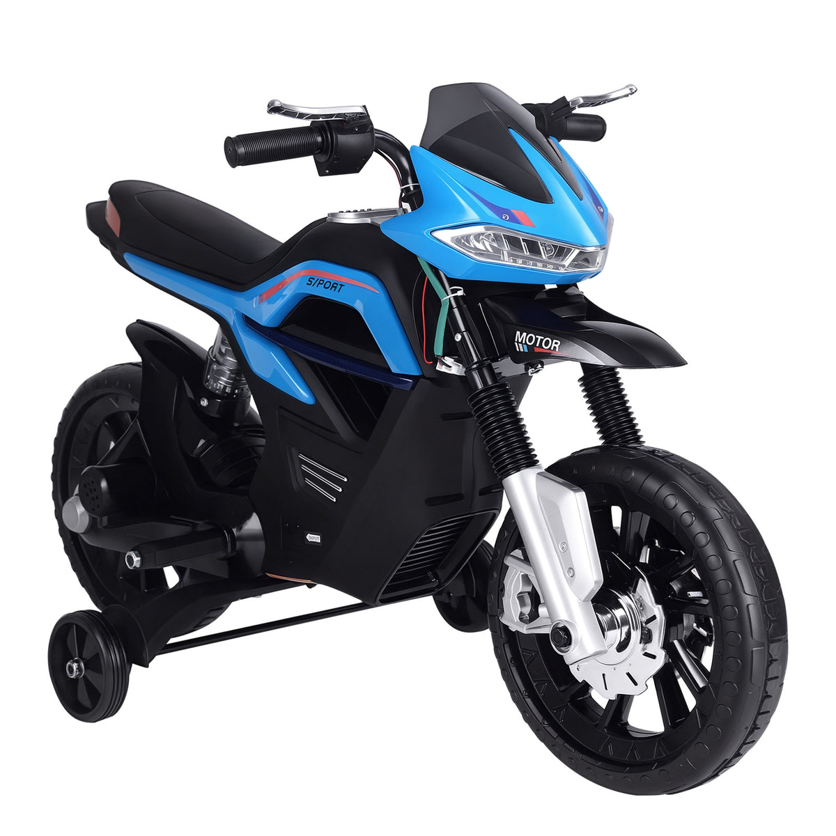 Moto électrique pour Enfants de 3-6 ans 25 W 6 V 3 Km/h Effets Lumineux et sonores roulettes Amovibles Charge max. 30 kg Bleu-0