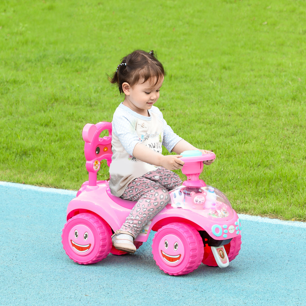 Voiture Porteur pour Enfants, Véhicule à Pousser avec Klaxon, Lumières, Musique, Volant, Rangement Sous le Siège, Rose-1