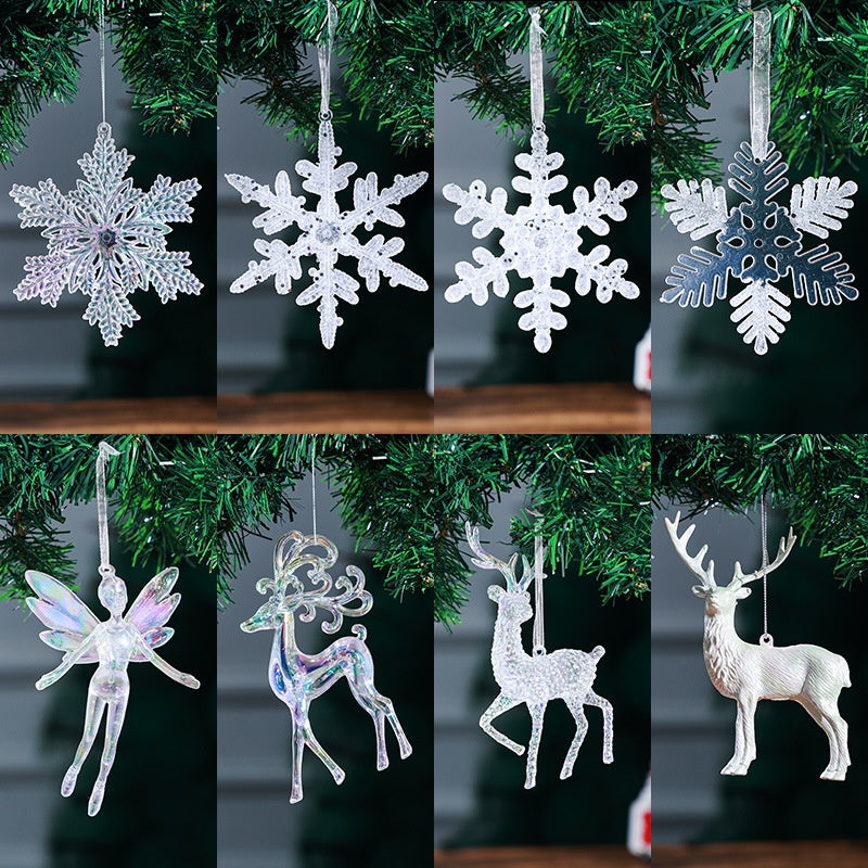 Acrylic Christmas Snowflake Reindeer Ornament Hanging Decoration Transparent Ice Crystal Snowflake Christmas Tree Decorative Atmosphere Arrangement