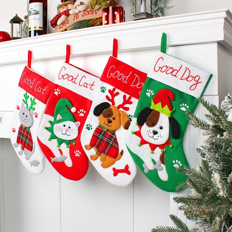 Cute Cat and Dog Christmas Socks Cartoon Christmas Socks Pendant Christmas Tree Gift Bag Decorative Socks