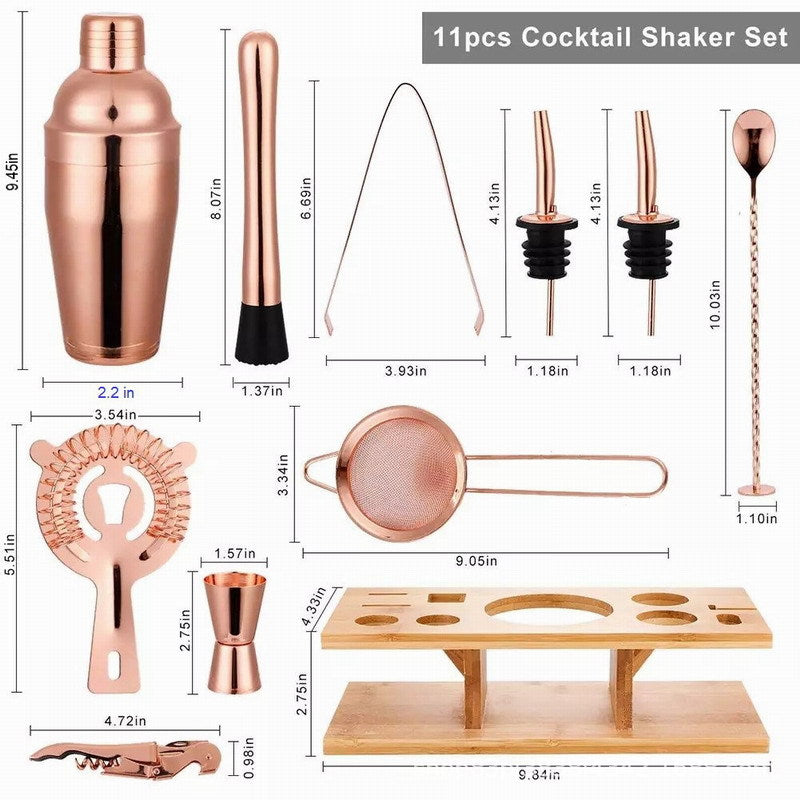 Cocktail Set Stainless Steel Cocktail Set Wooden Frame 11-piece Wine Set Full Set Of Cocktail Shakers
