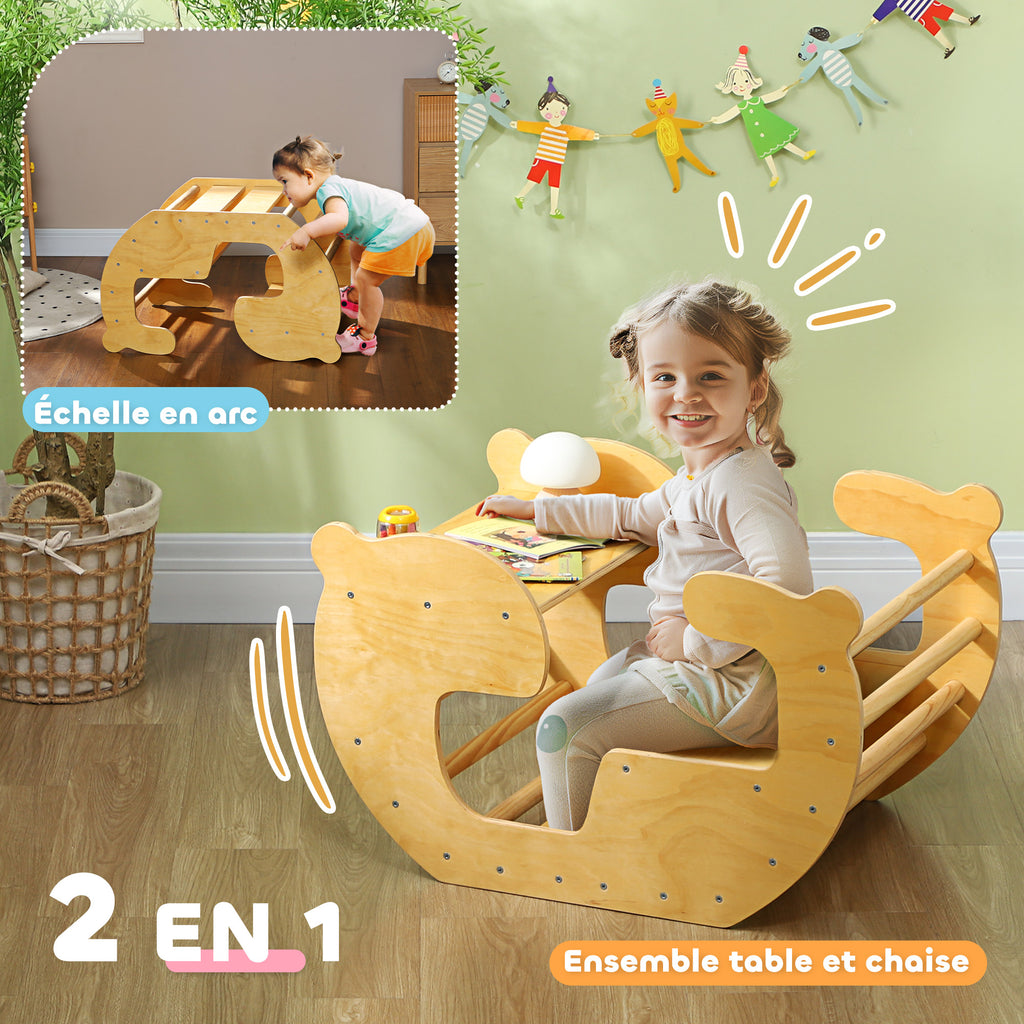 Arche d'escalade pour enfants, table à jouets pour enfants 18-48 mois, design 2 en 1, charge max. 50 kg, bois naturel-3