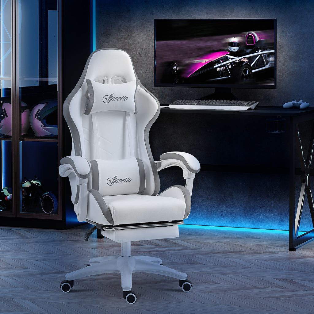 Chaise gaming fauteuil gaming ergonomique avec dossier inclinable à 135° et soutien lombaire, 65 x 65 x 121-129 cm blanc-9
