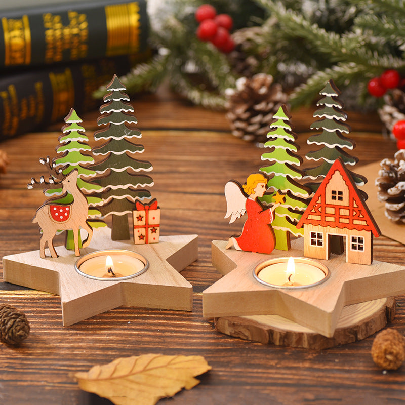 Christmas Decoration New Product Christmas Wooden Candle Stand Desktop Decoration Christmas Daily Necessities