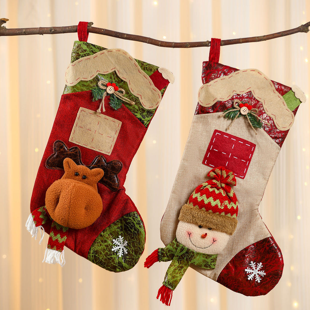 3D Linen Splicing Cartoon Christmas Socks Christmas Decorations Gift Pendants
