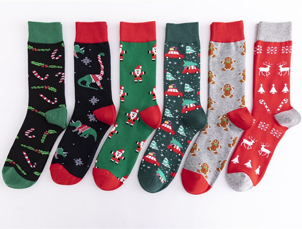 New Colorful Fashion Socks Medium-High Cotton Socks Large Size Christmas Elements Casual Trendy Men's Socks