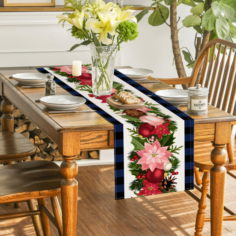 Christmas plaid linen table flag floral ball printed tablecloth entrance small tablecloth living room counter decoration tea flag