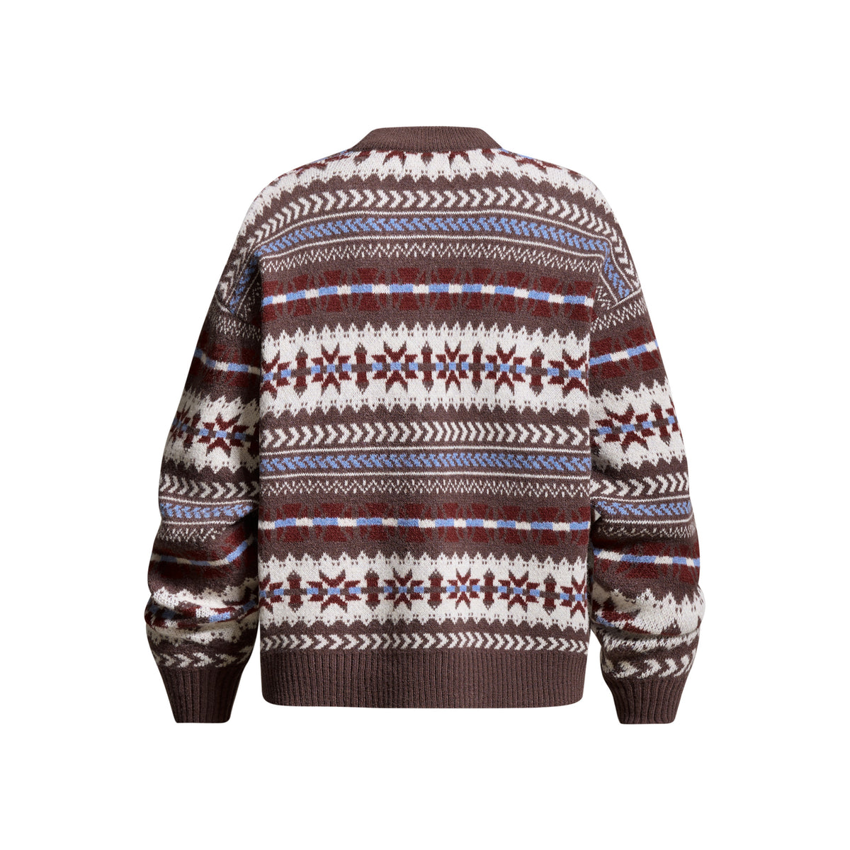 Color Block Geometric Pattern Round Neck Drop Shoulder Loose Knit Pullover Sweater for Men