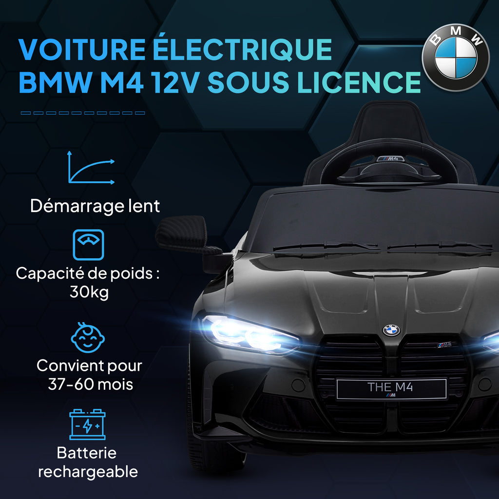 Voiture Électrique pour Enfants BMW M4 12V avec Télécommande 2,4G, Double Moteur, Klaxon, Lumières LED, Noir-3