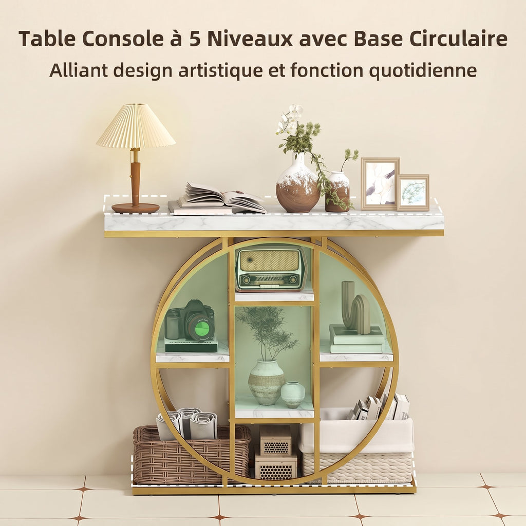 Table Console d'Entrée Meuble d'Entrée Industrielle 6 Étagères Rangement Plateau 4cm 100 x 30 x 81,5cm Blanc-3