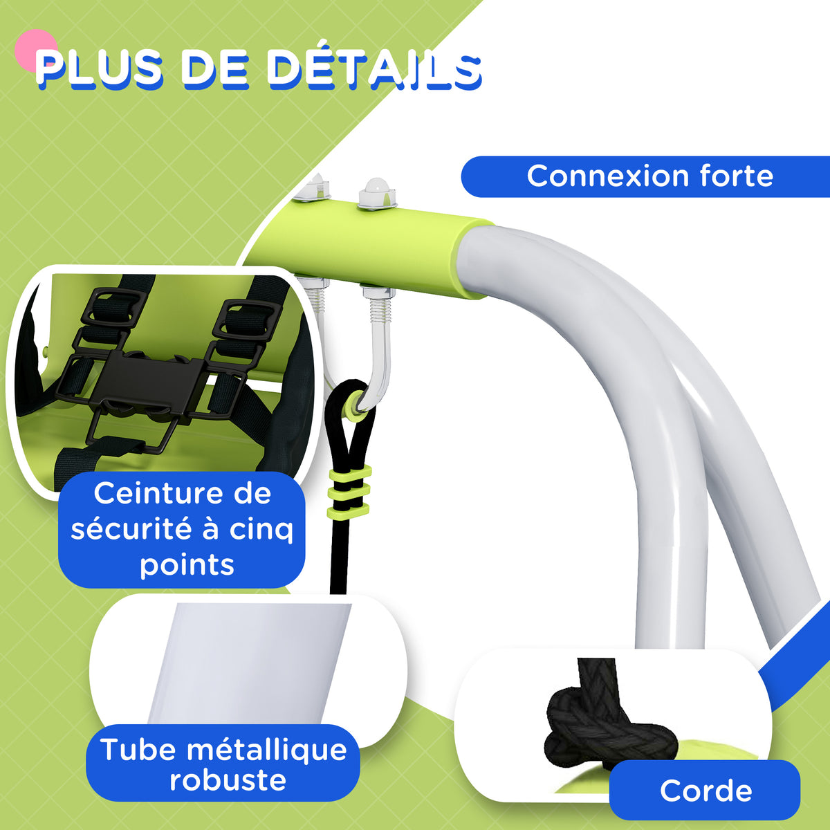 Balançoire portique balançoire 2 en 1 pour bébé ceinture de sécurité à 5 points intérieure extérieure vert-6