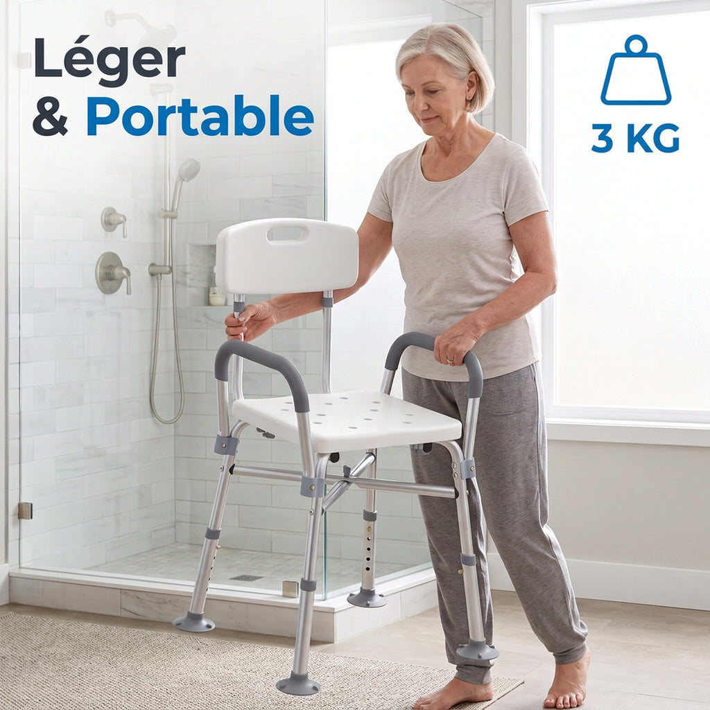 Tabouret de Douche Réglable en Hauteur à 5 Niveaux, Chaise de Douche, Accoudoirs Rembourrés et Coussin Amovible, Gris-5