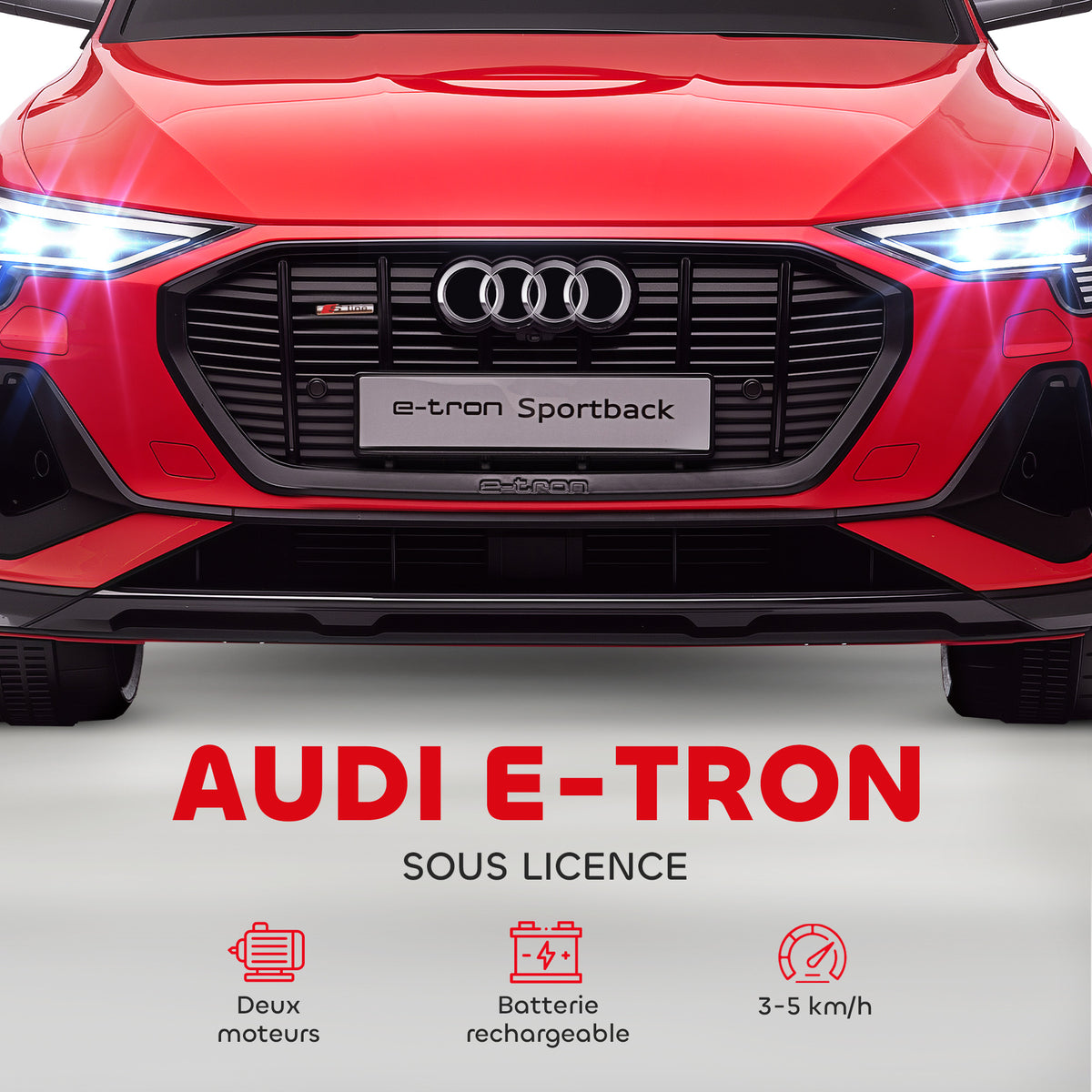 Voiture électrique enfants sous Licence Audi e-tron Sportback, véhicule électrique 12V Max. 5 Km/h avec télécommande 2,4G, phares LED, musique, klaxon, port USB, MP3, rouge-3
