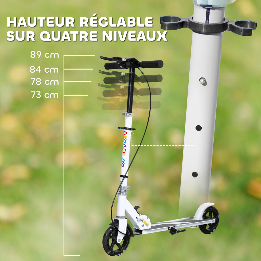 Trottinette enfants 3 à 8 ans, trottinette pliable à 2 roues LED roues lumineuses, 4 réglages en hauteur, blanc-3