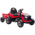 Tracteur électrique enfants avec remorque amovible, voiture électrique enfants, télécommande 2,4G, 139x58x55cm, rouge-0