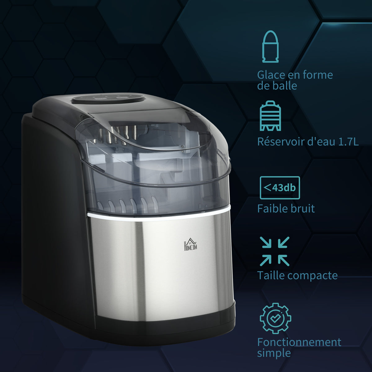 Machine à glaçons réservoir eau 1,7 L capacité réservoir glace 0,9 Kg pelle et panier inclus 9 glaçons/ 6-12minutes-8
