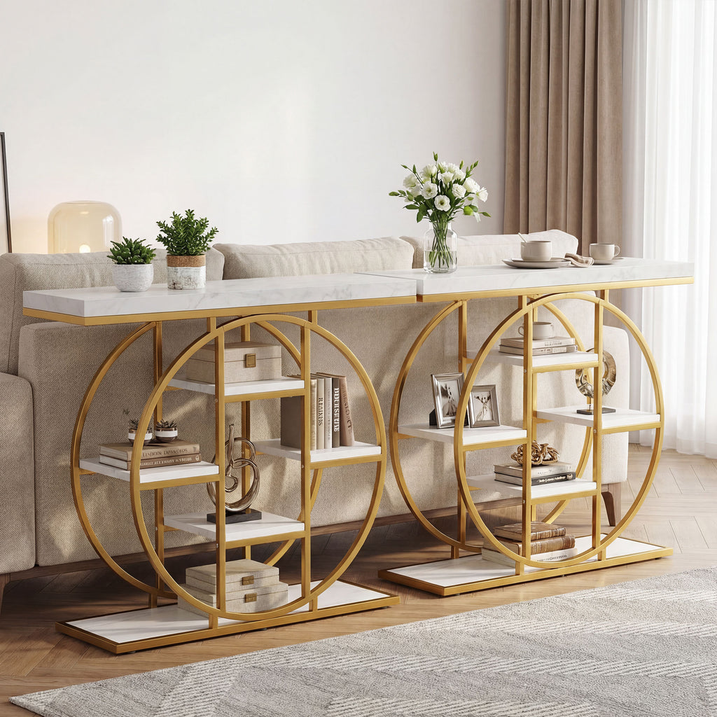 Table Console d'Entrée Meuble d'Entrée Industrielle 6 Étagères Rangement Plateau 4cm 100 x 30 x 81,5cm Blanc-6