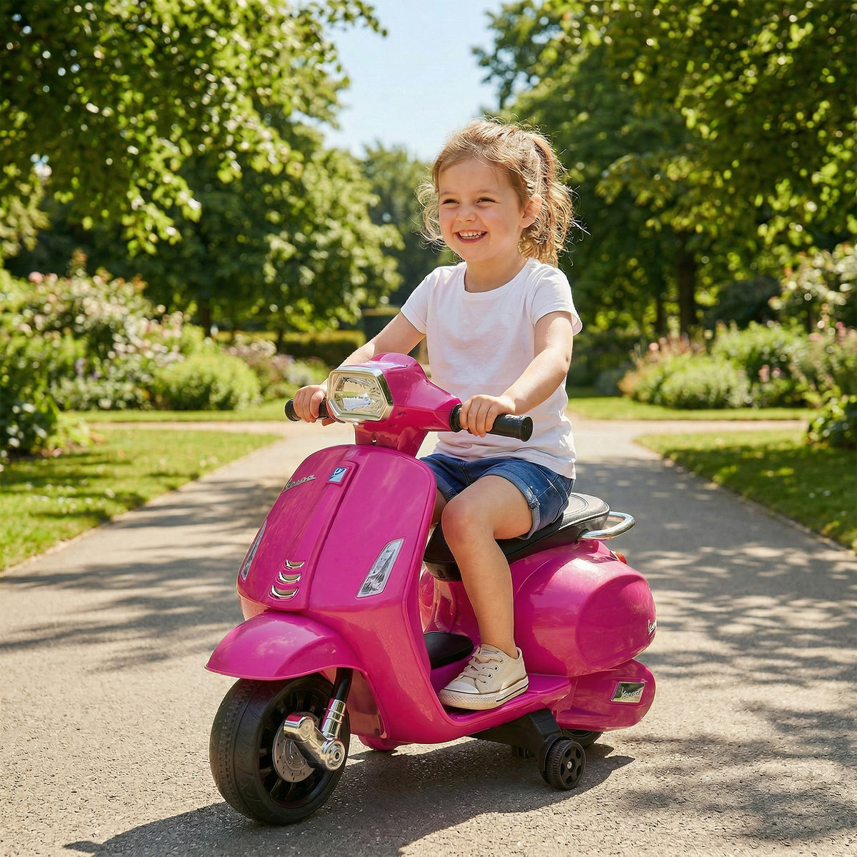 Moto électrique enfants 6 V, voiture électrique enfants avec Roues d'Apprentissage, pour 2-4 Ans, 71 x 37 x 52 cm, Rose-9