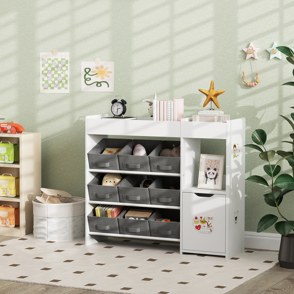 Meuble rangement enfant étagère de rangement pour jouets enfants avec 9 tiroirs en tissu et placard, blanc-9