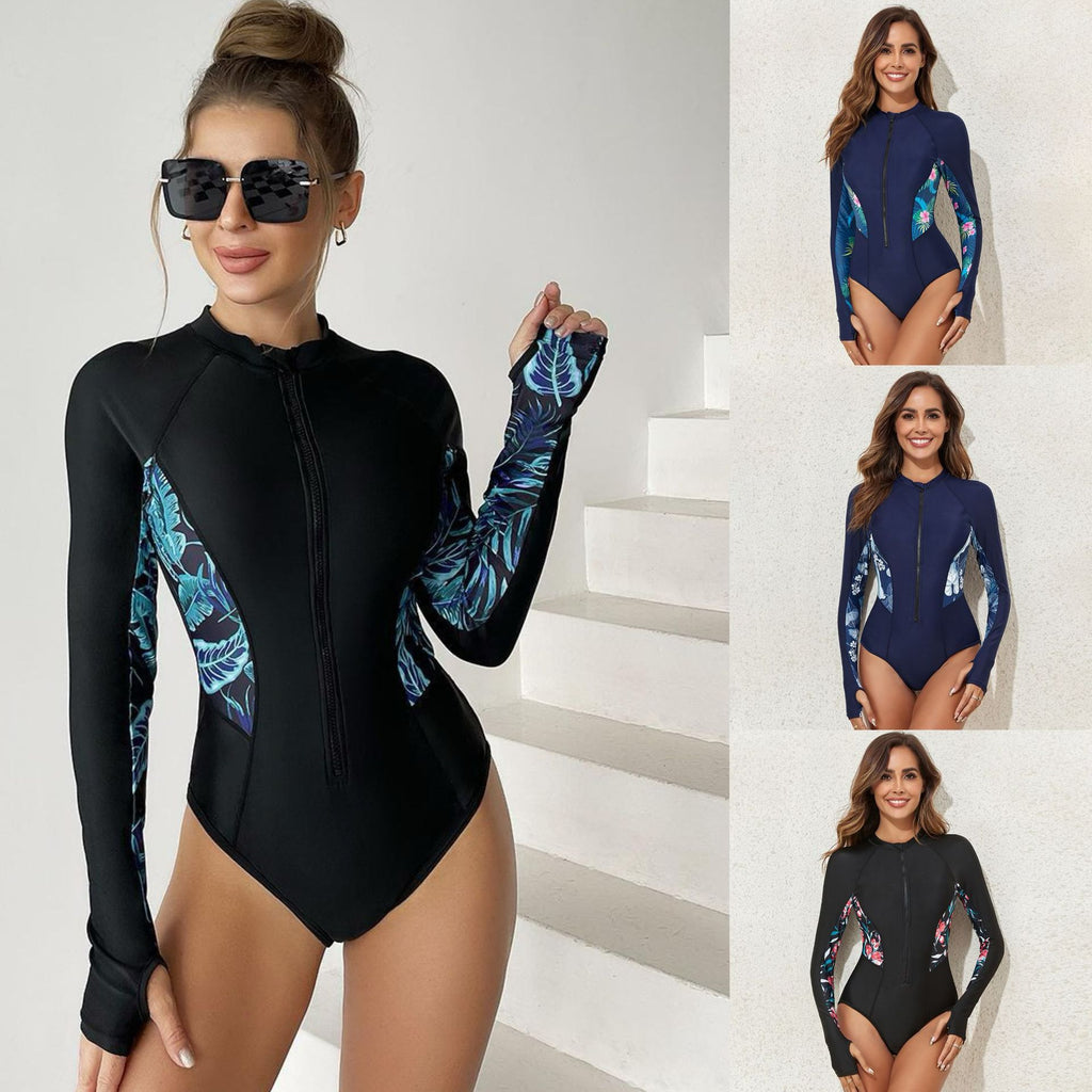 New Full-Body Zip-Up Sport Swimwear Long Sleeve Surf Sun Protection Women's Swimsuit Bikini
