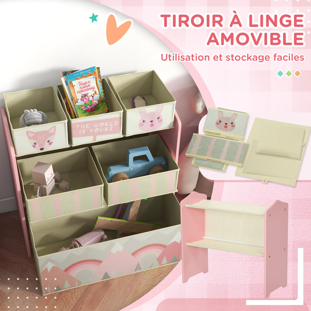Meuble de rangement enfant avec 6 boîtes amovibles en tissu non tissé Organisateur de jouets, étagère 63L x 30l x 66H cm-4