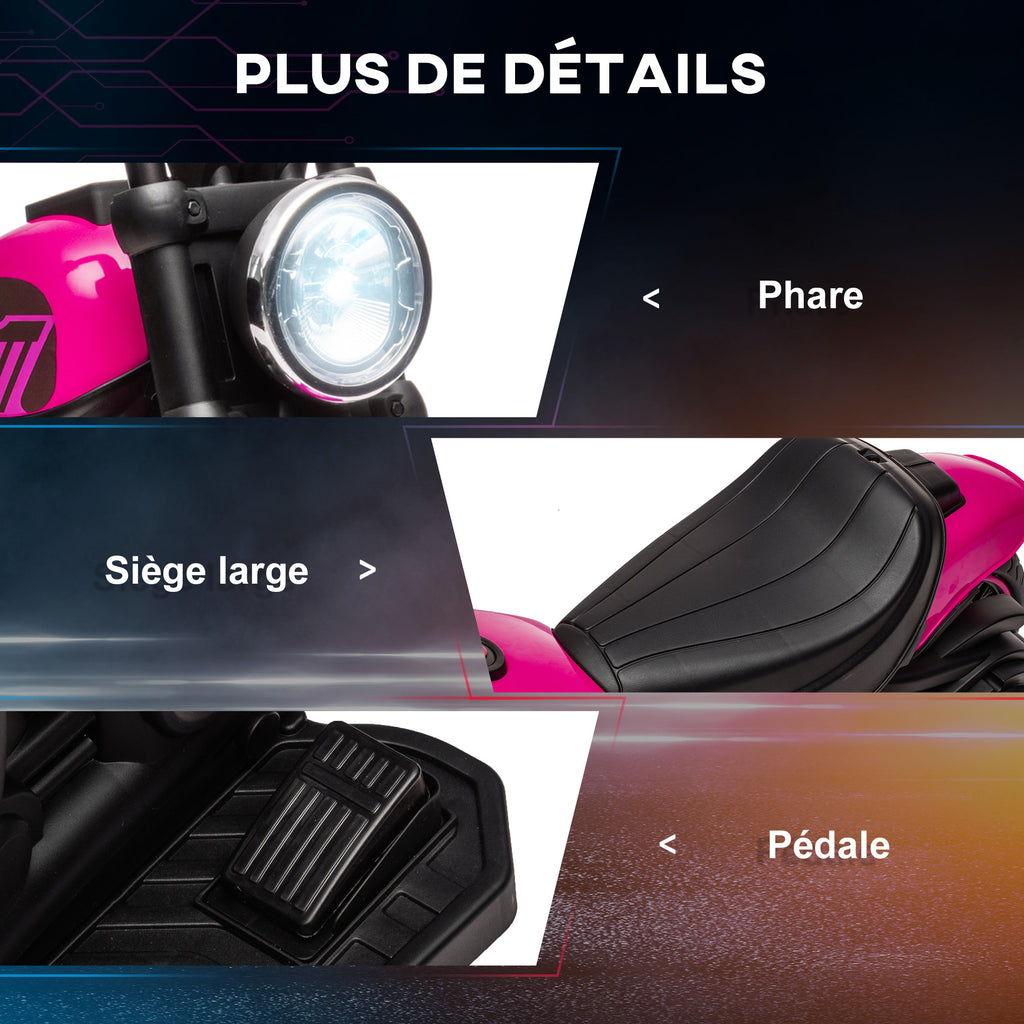 Moto électrique pour enfants 3 km/h 6V avec phare LED 2 roues d'entraînement de 18 à 36 mois avec moteur puissant rose-6