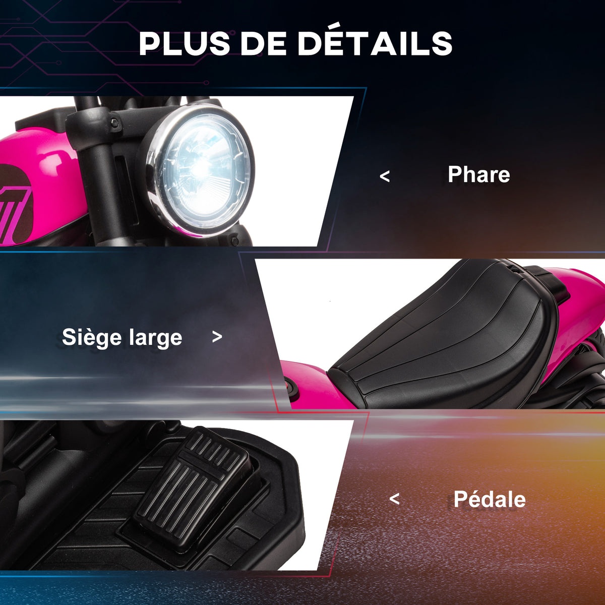 Moto électrique pour enfants 3 km/h 6V avec phare LED 2 roues d'entraînement de 18 à 36 mois avec moteur puissant rose-6
