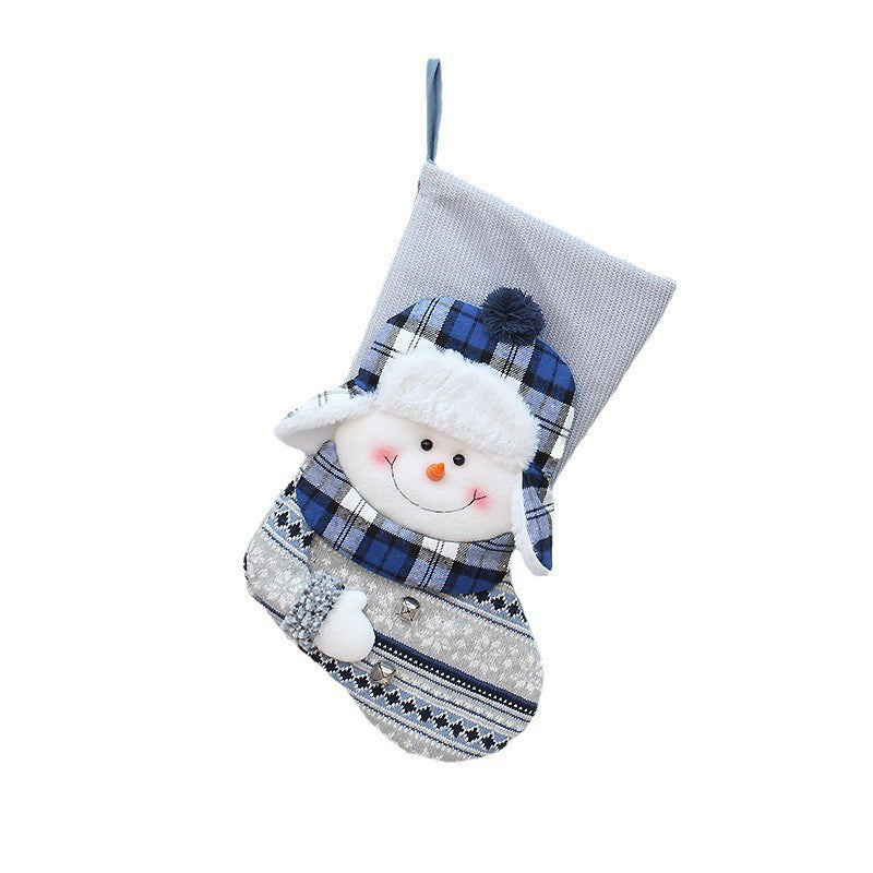 Christmas New Product Blue Knitted Fabric Christmas Party Decoration Socks Gift Bag Christmas Tree Pendant Accessories