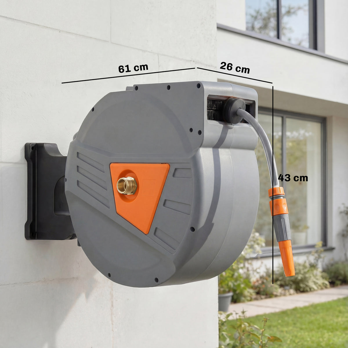 Enrouleur Tuyau Arrosage Mural 40+2 m x Ø 15mm, Dévidoir de Tuyaux d'Eau Rétractable Automatique Pivotant à 180°, Orange-2