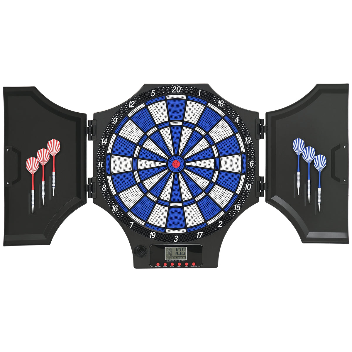Cible de Fléchettes Électronique Refermable, 2 Portes, 31 Jeux, jusqu'à 8 Joueurs, Affichage LCD, Haut-Parleur, Noir-0