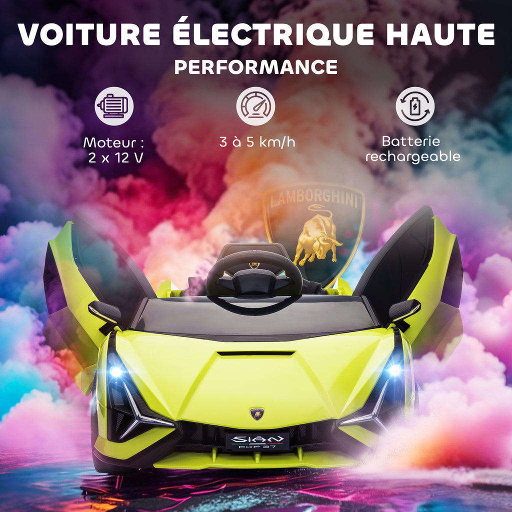 Voiture électrique Enfants de Sport Véhicule électrique Lamborghini Sian 12 V - V. Max. 5 Km/h avec Télécommande 2,4G Effets sonores + Lumineux Vert-3