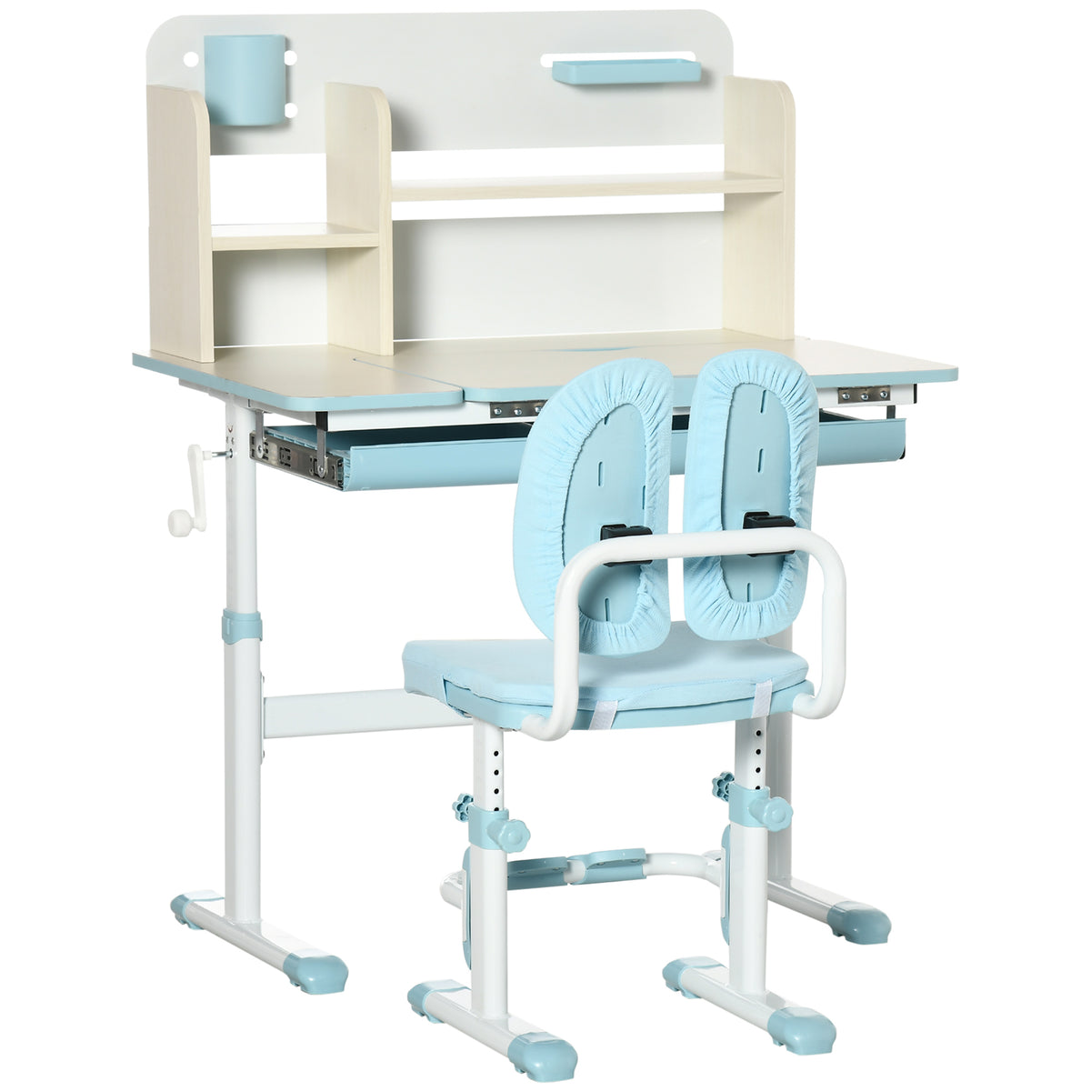 Ensemble bureau et chaise pour enfants hauteur réglable et plateau inclinable 0-60° table 80 x 52 x 88-109 cm bleu-0