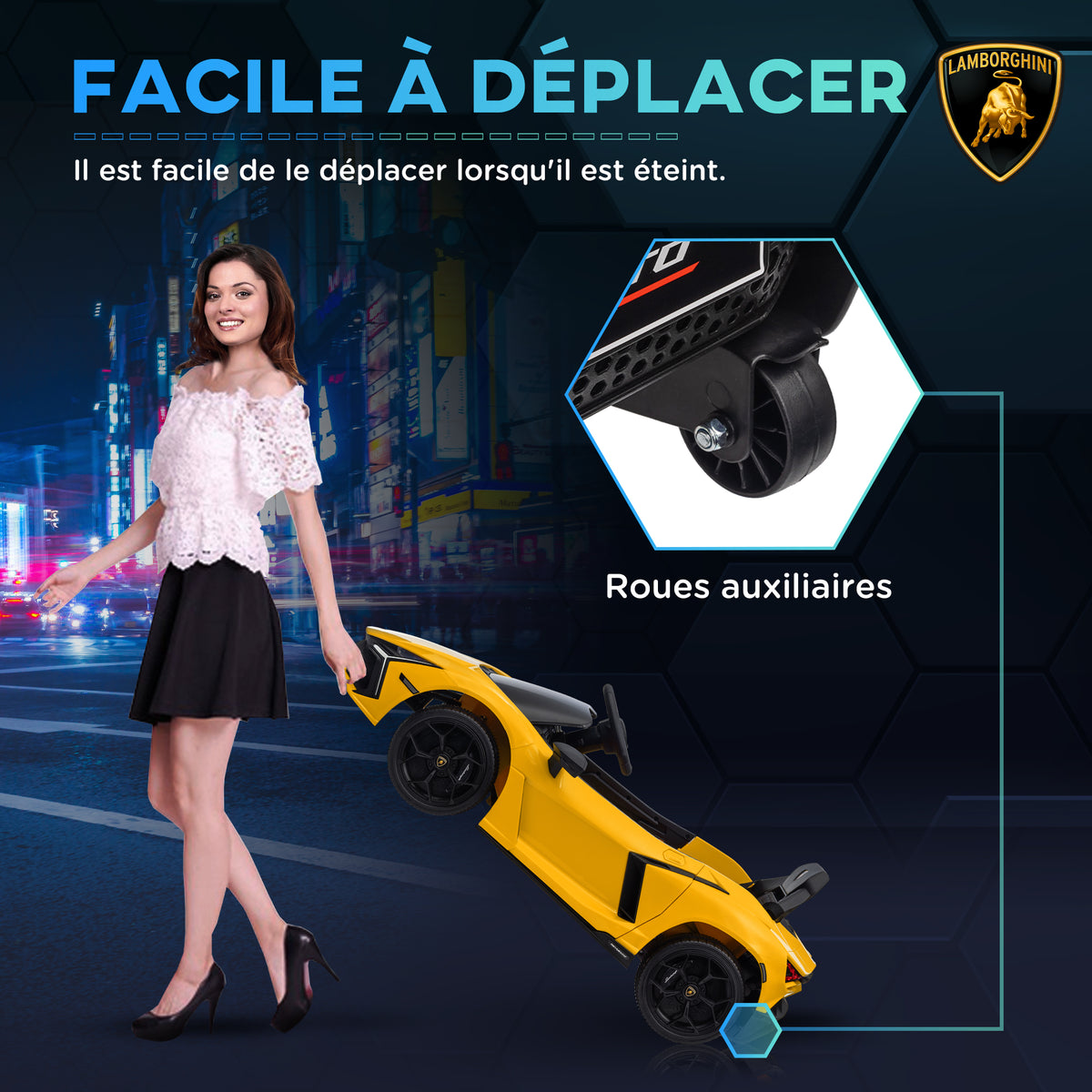 Voiture électrique 12V sous licence Lamborghini Revue véhicule électrique télécommande vitesse 3-5 km/h 3-5 ans jaune-4