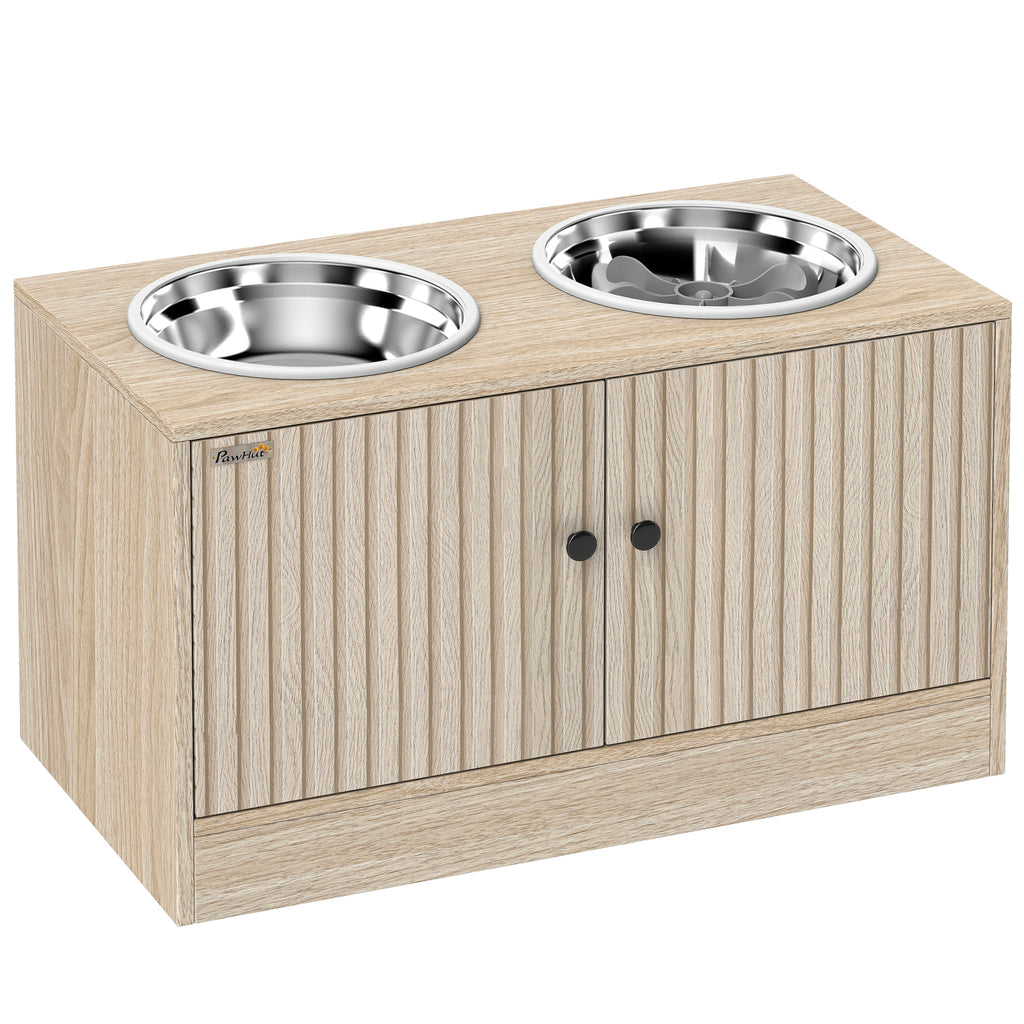 Gamelles pour chiens surélevées porte-gamelles avec rangement de 40L, 2 bols en acier inoxydable 60 x 30 x 35,5 cm chêne-0