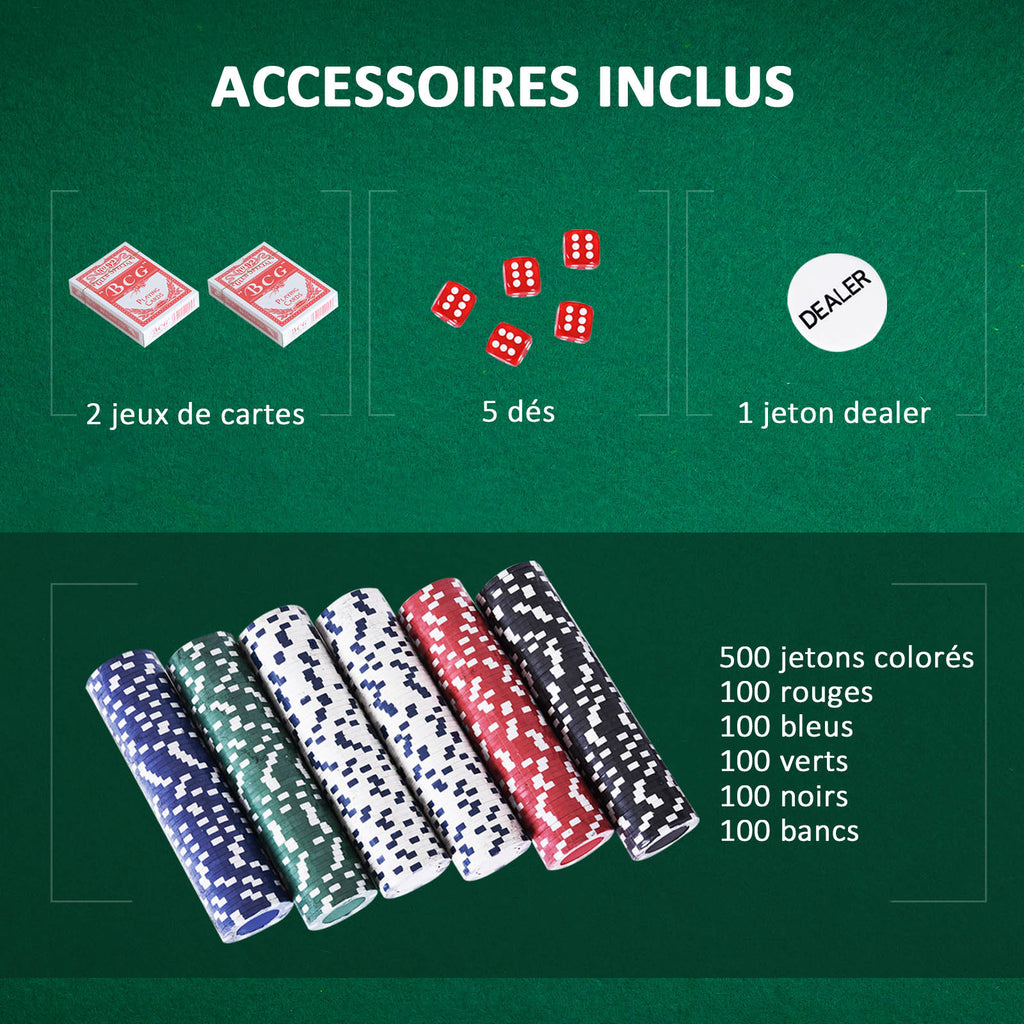 Mallette de Poker Coffret de Poker Complet avec 500 jetons 2 Jeux de Cartes + 5 dés Bouton Dealer 2 clés alu.-3