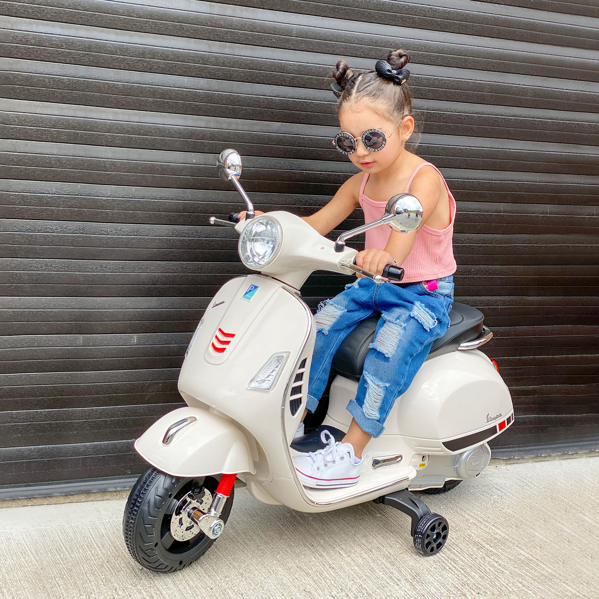 Vespa Scooter Moto électrique Enfants 6 V dim. 102L x 51l x 76H cm Musique MP3 Port USB klaxon Phare feu AR Blanc-1