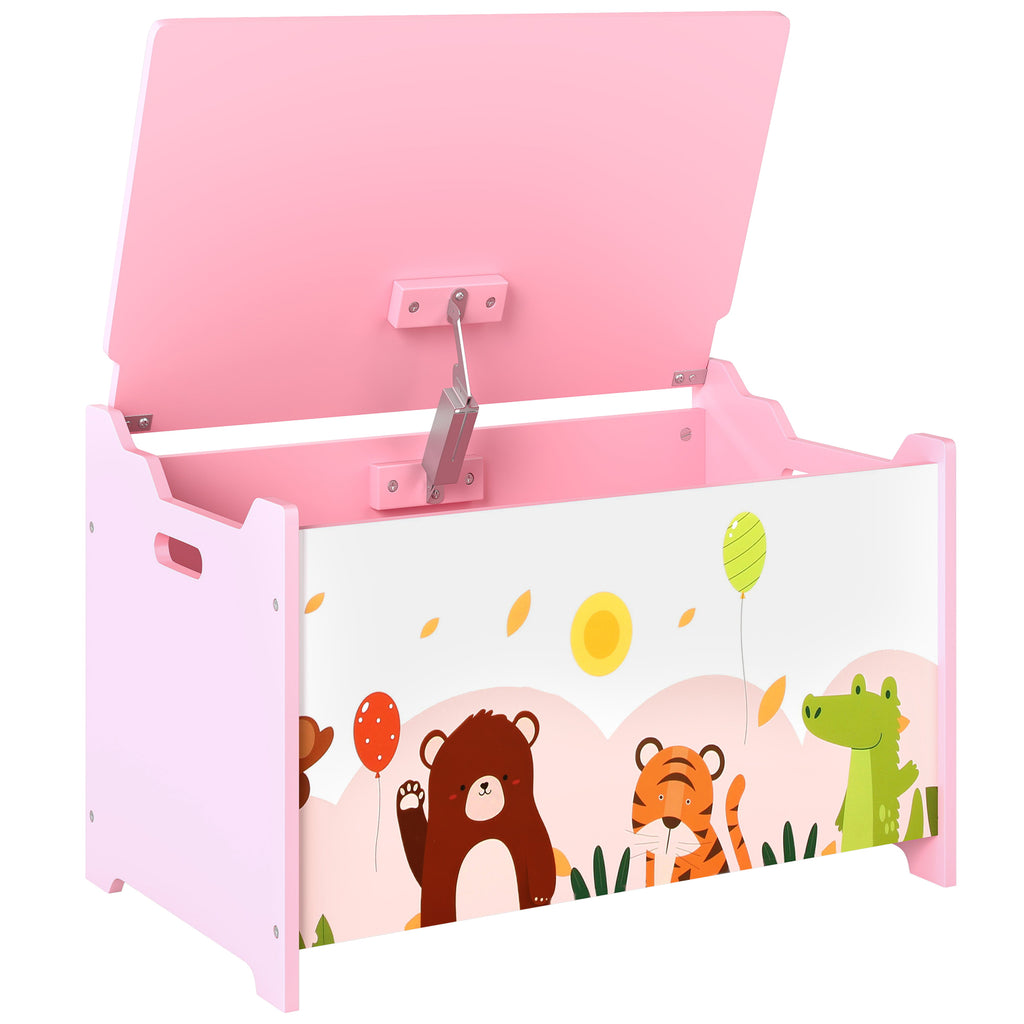 Coffre à jouet enfant coffre de rangement enfant couvercle rabattable motif animal 60 x 37 x 39 cm rose-0